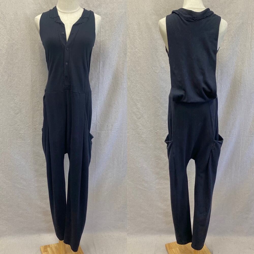 Osklen black sleeveless henley Pique knitted weave harem jumpsuit size small‎